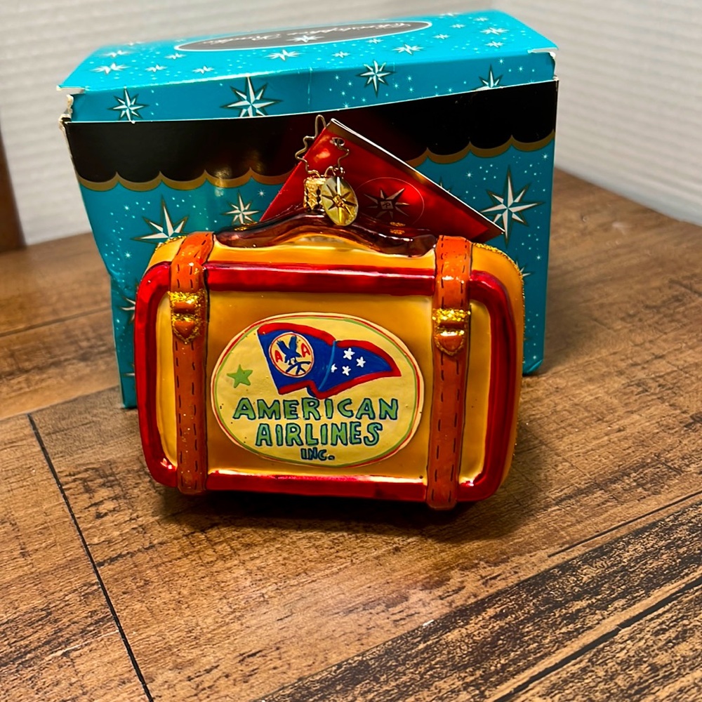 Signed Radko Suitcase Glass ONE OF A KIND “American Airlines Bon Voyage”